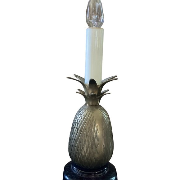 Andrea by Sadek Brass Mini Wood Base Pineapple Lamp with Shade 11.5 in - Picture 5 of 13